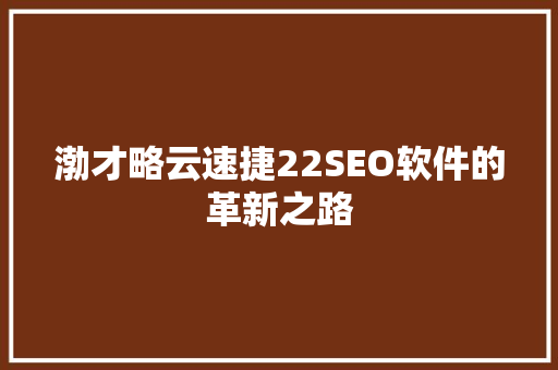 渤才略云速捷22SEO软件的革新之路