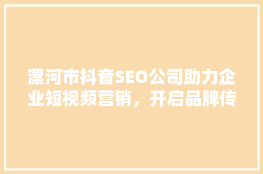 漯河市抖音SEO公司助力企业短视频营销，开启品牌传播新篇章