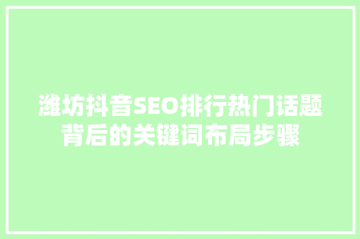 潍坊抖音SEO排行热门话题背后的关键词布局步骤