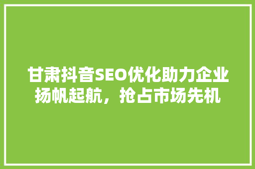 甘肃抖音SEO优化助力企业扬帆起航，抢占市场先机