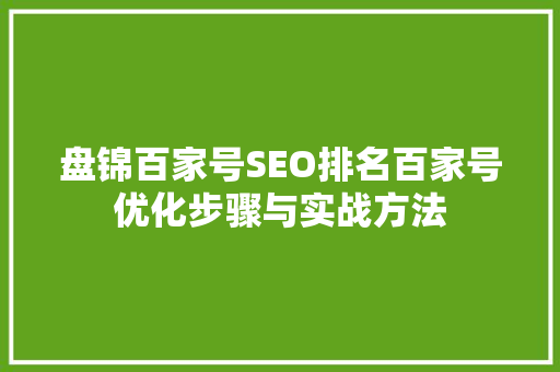盘锦百家号SEO排名百家号优化步骤与实战方法