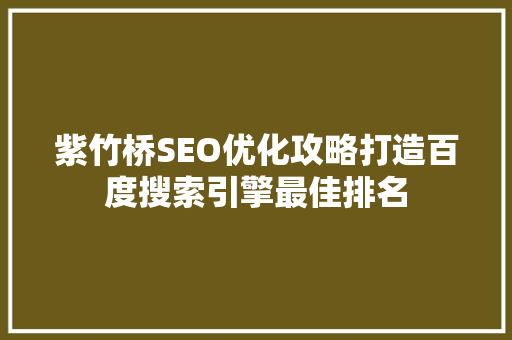 紫竹桥SEO优化攻略打造百度搜索引擎最佳排名