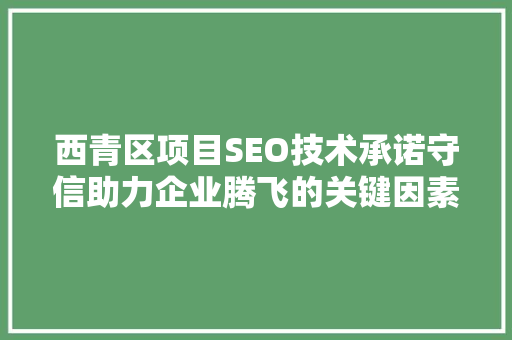 西青区项目SEO技术承诺守信助力企业腾飞的关键因素