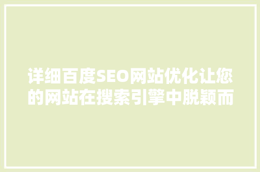 详细百度SEO网站优化让您的网站在搜索引擎中脱颖而出