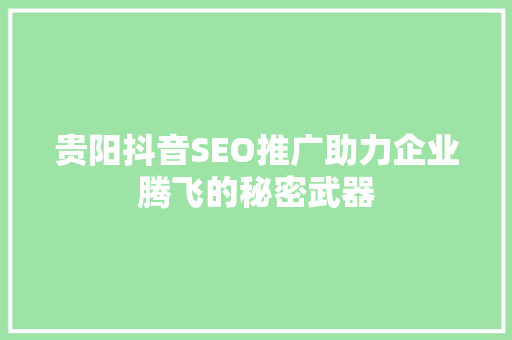 贵阳抖音SEO推广助力企业腾飞的秘密武器