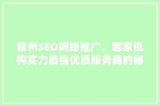 赣州SEO网络推广，哪家机构实力最强优质服务商的秘密