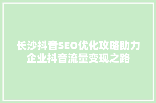 长沙抖音SEO优化攻略助力企业抖音流量变现之路