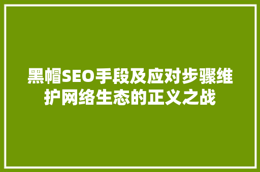 黑帽SEO手段及应对步骤维护网络生态的正义之战
