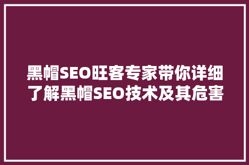 黑帽SEO旺客专家带你详细了解黑帽SEO技术及其危害