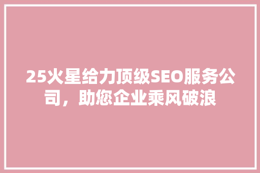 25火星给力顶级SEO服务公司，助您企业乘风破浪