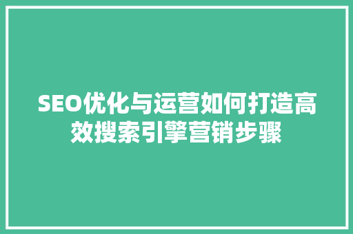 SEO优化与运营如何打造高效搜索引擎营销步骤