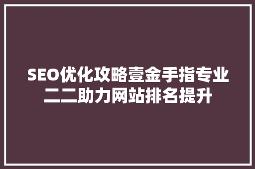 SEO优化攻略壹金手指专业二二助力网站排名提升