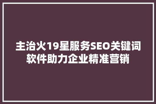 主治火19星服务SEO关键词软件助力企业精准营销