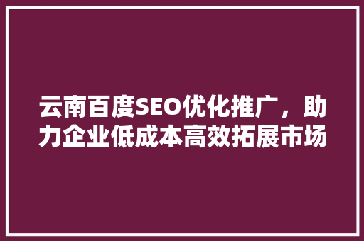 云南百度SEO优化推广，助力企业低成本高效拓展市场