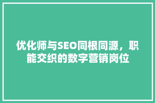 优化师与SEO同根同源，职能交织的数字营销岗位