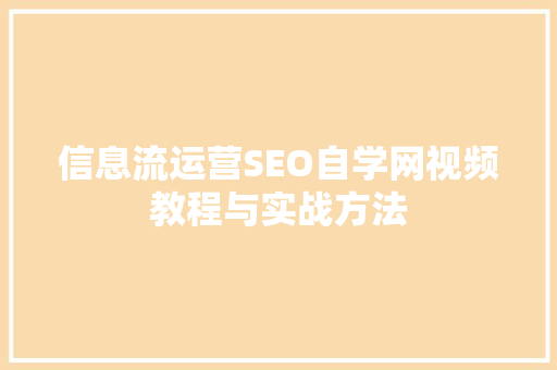 信息流运营SEO自学网视频教程与实战方法