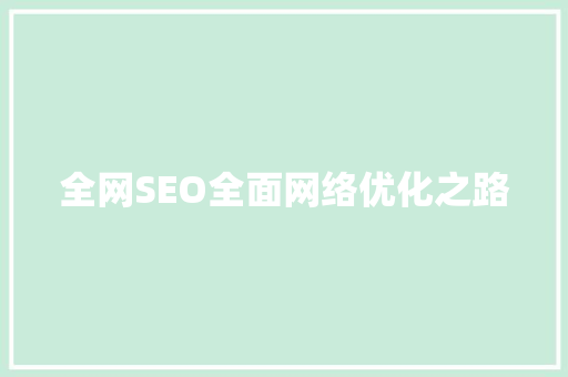 全网SEO全面网络优化之路