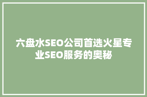 六盘水SEO公司首选火星专业SEO服务的奥秘