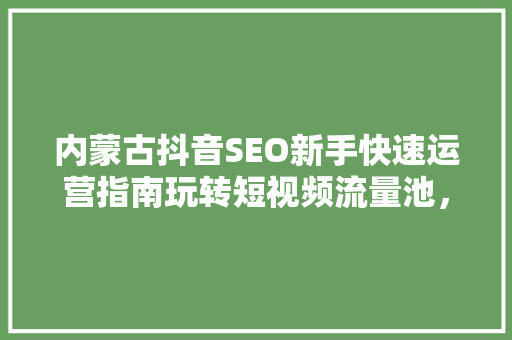 内蒙古抖音SEO新手快速运营指南玩转短视频流量池，抢占市场先机