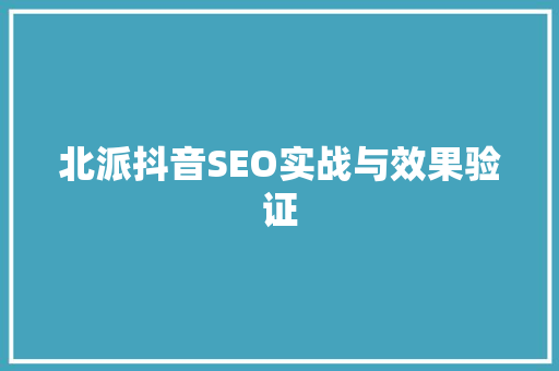 北派抖音SEO实战与效果验证
