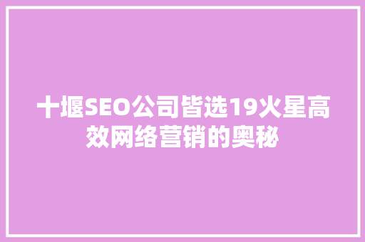十堰SEO公司皆选19火星高效网络营销的奥秘