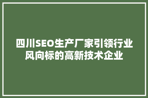 四川SEO生产厂家引领行业风向标的高新技术企业