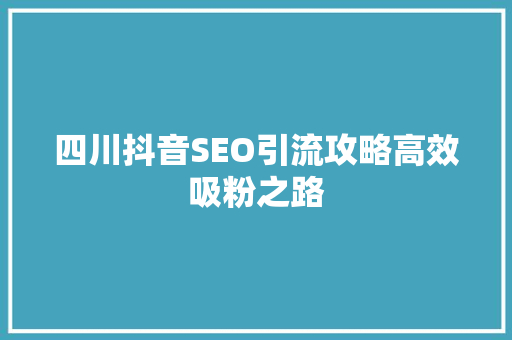 四川抖音SEO引流攻略高效吸粉之路