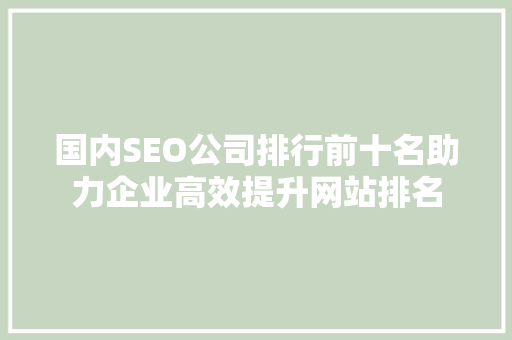 国内SEO公司排行前十名助力企业高效提升网站排名