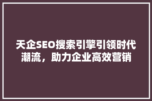 天企SEO搜索引擎引领时代潮流，助力企业高效营销