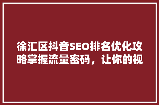 徐汇区抖音SEO排名优化攻略掌握流量密码，让你的视频脱颖而出
