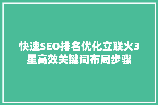 快速SEO排名优化立联火3星高效关键词布局步骤