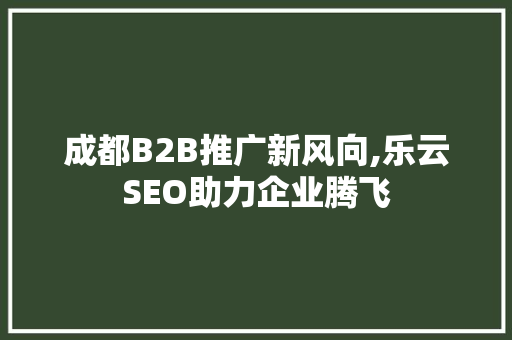 成都B2B推广新风向,乐云SEO助力企业腾飞