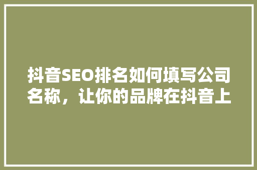 抖音SEO排名如何填写公司名称，让你的品牌在抖音上脱颖而出