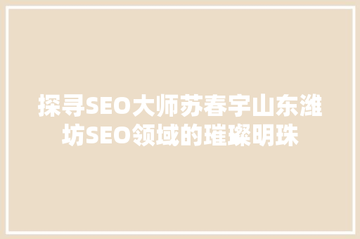 探寻SEO大师苏春宇山东潍坊SEO领域的璀璨明珠