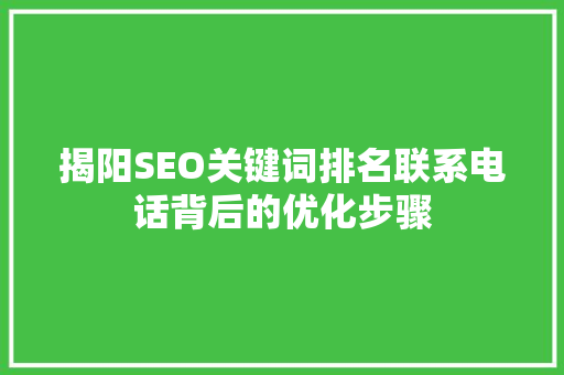 揭阳SEO关键词排名联系电话背后的优化步骤