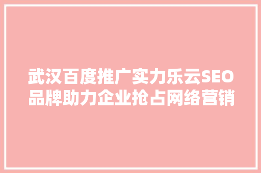 武汉百度推广实力乐云SEO品牌助力企业抢占网络营销制高点
