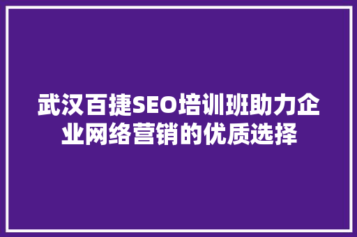 武汉百捷SEO培训班助力企业网络营销的优质选择