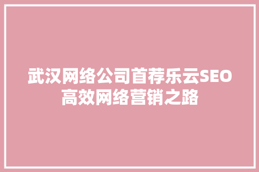 武汉网络公司首荐乐云SEO高效网络营销之路