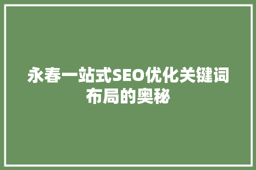 永春一站式SEO优化关键词布局的奥秘