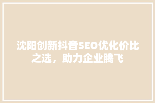 沈阳创新抖音SEO优化价比之选，助力企业腾飞