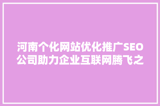 河南个化网站优化推广SEO公司助力企业互联网腾飞之路