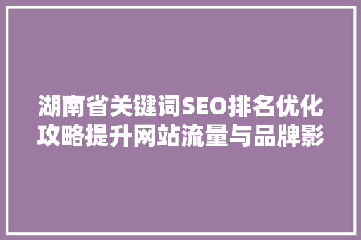 湖南省关键词SEO排名优化攻略提升网站流量与品牌影响力
