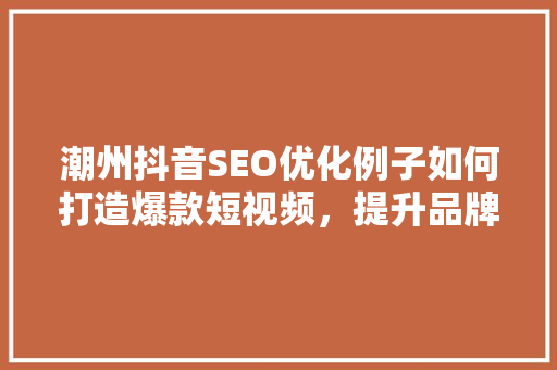 潮州抖音SEO优化例子如何打造爆款短视频，提升品牌影响力