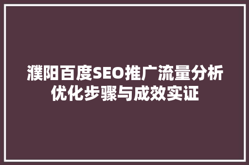 濮阳百度SEO推广流量分析优化步骤与成效实证