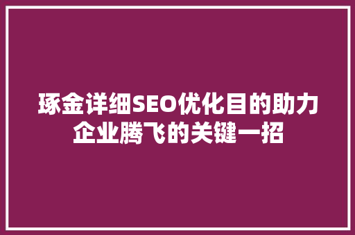 琢金详细SEO优化目的助力企业腾飞的关键一招