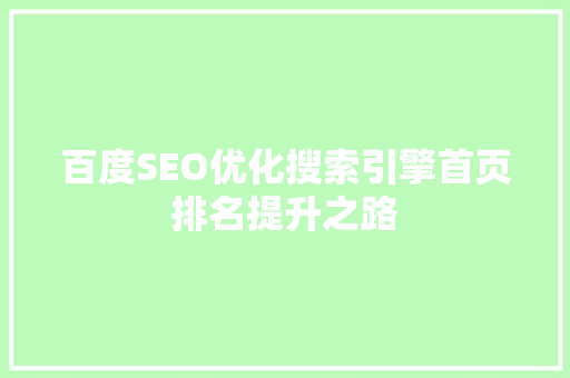百度SEO优化搜索引擎首页排名提升之路