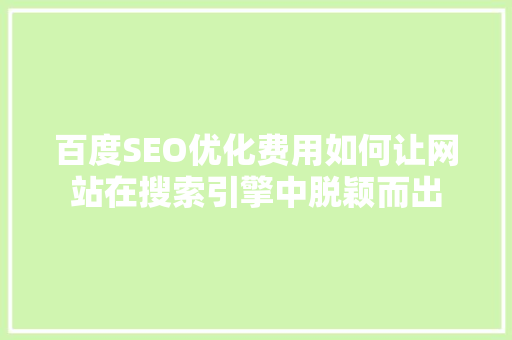 百度SEO优化费用如何让网站在搜索引擎中脱颖而出