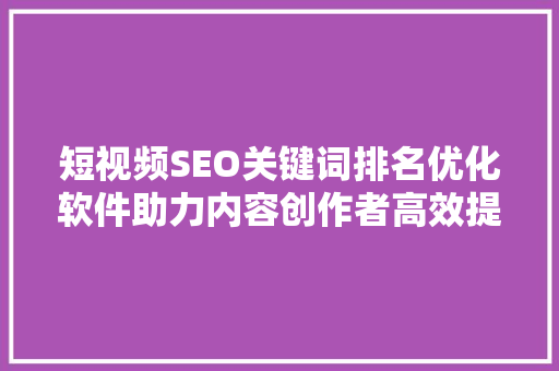 短视频SEO关键词排名优化软件助力内容创作者高效提升曝光度