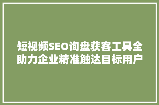 短视频SEO询盘获客工具全助力企业精准触达目标用户