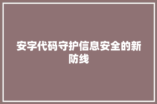 安字代码守护信息安全的新防线